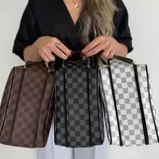 Necessaire Feminina Organizadora Xadrez Grande Bolso Interno Forro Ny Alça de Mão