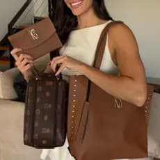 Bolsa Feminina Sacola Tote Alça Ombro + Necessaire Ks Bolso Interno Alça Mão + Porta Documentos