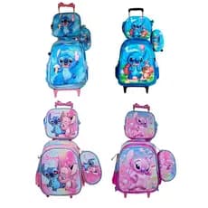 Kit Mochila Stitch Feminina Com Rodinha + Lancheira Térmica + Estojo Escolar em 3D