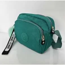 Bolsa Feminina Pequena Lona Nylon Crossbody porta celular, chaves ,cartões com Chaveiro "POM POM"