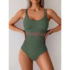 Novo Maiô Feminino - Malha Costura Transparente, Alça Cruzada Delgada, Conjunto Praia