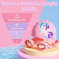 Kit Natação Infantil: Óculos de Proteção Transparente + Touca de Desenho - Ajustável, Antifog, Proteção UV, 3+ Anos