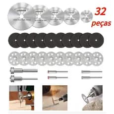 Kit 32 Peças Discos de Corte Multiuso - Diamante + HSS + Resina, 3mm Haste, para Metal, Madeira, Cerâmica e Vidro