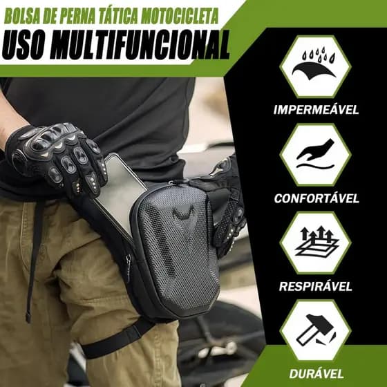Bolsa Lateral de Moto com Concha Rígida EVA - 3 Modos de Uso: Perna, Cintura e Ombro, Ideal para Passeios e Trilhas