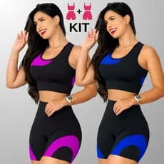 Kit 2 Conjuntos Academia Feminina – Top + Shot Cintura Alta e Modeladora