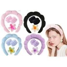 Kit Tiara Nuvem Punho Toalha e Presilha de Flor Para -(Skin Care)
