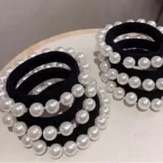Kir 24 unidades Elástico de cabelo Com Pérolas branco/preto acessorios xuxinha para cabelo Rabico de cabelo