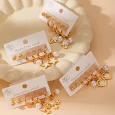 3 Pares Brincos Com Material Aço inoxidável Bonitos Conjunto