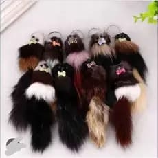 Chaveiro pompom de pelo de raposa de 12cm, chaveiro pendurado em carro com pingente prateado