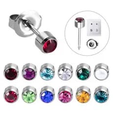 Par De Brincos Para Perfuração De Orelha Antialérgico Com Brilho De Strass Colorido Ou Cristal 1º Furo