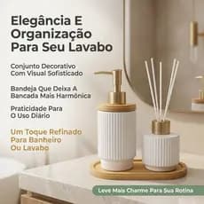 Kit Banheiro Premium Conjunto Lavabo Saboneteira + Frasco Difusor + Bandeja 3 Peças "Envio Imediato"