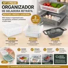 Kit 3 Organizadores Multiuso Geladeira Cesto Retrátil Caixa Tampa Escorredor " Envio imediato "
