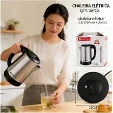 Oferta! Chaleira Elétrica 2.3L NEW'ION, Aço Inoxidável, 110V, Desligamento Automático, Ideal para Casa e Escritório