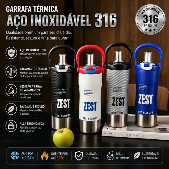 Garrafa Térmica Inox 316 800ml Mantém Bebidas Quentes Frias Parede Dupla Vácuo Durável Café Chá