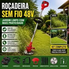 Roçadeira Sem Fio 48V Com 2 Baterias Aparador de Grama Para Jardim Quintal e Gramado