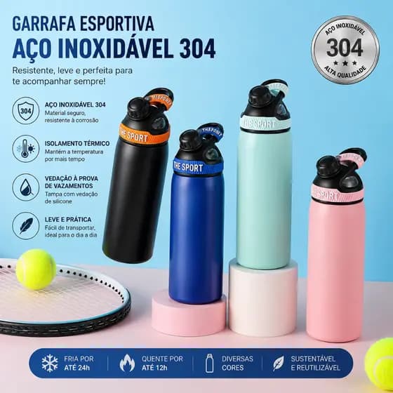 Garrafa Térmica Inox 304 800ml com Alça Mantém Bebidas Quentes Frias Academia Trabalho Viagem