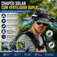 Chapéu Solar com Ventilador Duplo Proteção UV Alta Ventilação Pesca Trabalho Camping Caminhar
