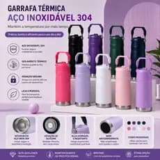 Garrafa Termica Inox 650ml Parede Dupla Conserva Frio e Quente Tampa Flip Canudo Alca Portatil Academia Viagem