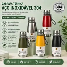 Garrafa Termica Inox 304 650ml Portatil Com Alca Vedacao Segura Mantem Quente e Frio Academia