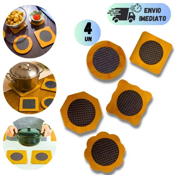 JOGO DESCANSO DE PANELA MULTIUSO KIT MDF PROTETOR DE MESA PARA COPO PRATO DE COZINHA