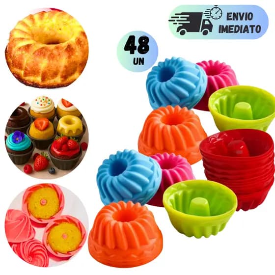 KIT MINI ASSADEIRA FORMA DE SILICONE PARA BOLO PUDIM TORTA MOUSSE CUPCAKE NÃO GRUDA CORES VARIADAS