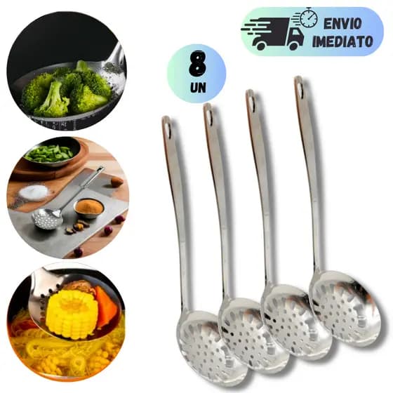 KIT 4 A 8 ESCUMADEIRA GRANDE INOX MULTIUSO DE FRITURA  PASTEL BATATA ARROZ  RESISTENTE UTENSILIOS PARA COZINHA