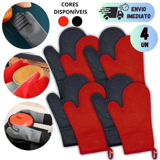 KIT 2 A 4 LUVAS SILICONE FORNO FOGÃO COZINHA GRANDE QUALIDADE ALTA TEMPERATURA