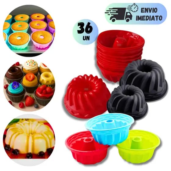 KIT 12 A 36 PEÇAS FORMA DE SILICONE PARA CUPCAKE PUDIM  BOLO SOBREMESA CORES ALEATORIAS MULTIUSO