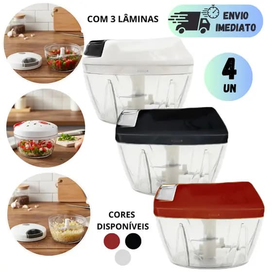 KIT 4  OU 2 PROCESSADOR DE ALIMENTOS TRITURA MULTIUSO 500ML 3 LAMINAS MINI