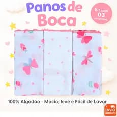 Kit 03 Fraldas Panos de Boca Babetes Algodão Bebê Grande 34x40