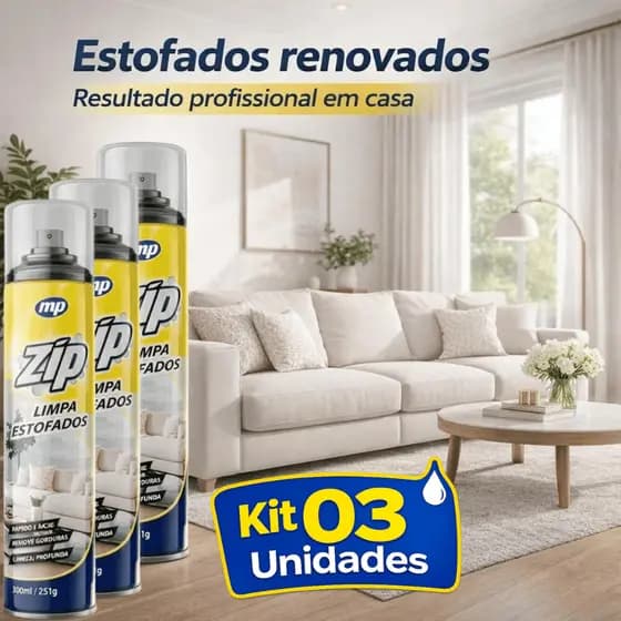 Kit 3 Limpa Estofados Zip Spray 300ml Espuma Magica Limpeza Clean a Seco Sofá Carpete Banco Carro