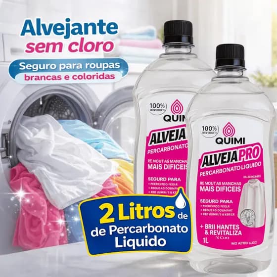 Percarbonato Líquido Alvejante Sem Cloro Remove Manchas Tenis Toalhas Roupas Brancas Coloridas 2L