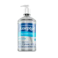 Gel Antisseptico Asseptgel 420g Cristal Hidratante Aloe Vera Válvula Pump 70%INPM