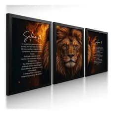 Quadros Decorativos Salmo 23 e 91 Leão Fé e Força Quadro Religioso Cristão Motivacional Deus Proteção