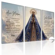 Kit 3 Quadros Decorativos Nossa Senhora Aparecida Quadro Religioso Ave Maria Salve Rainha Fé Devoção Parede Sala