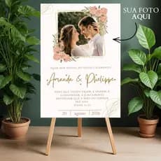 Placa Casamento Boas Vindas com Foto Personalizada Versículo Bíblico Painel Recepção Festa Noivos MDF Decorativa Luxo To