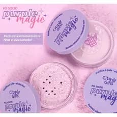 Pó Solto Facial City Girls Purple Magic Lilas  Efeito Blur, Matificante, Aveludado, Neutraliza Tons & Ilumina Olheiras