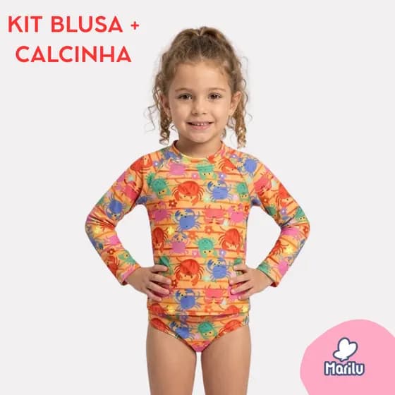 Conjunto de banho praia infantil feminino menina proteção uv solar natação estampado camisa e calcinha piscina