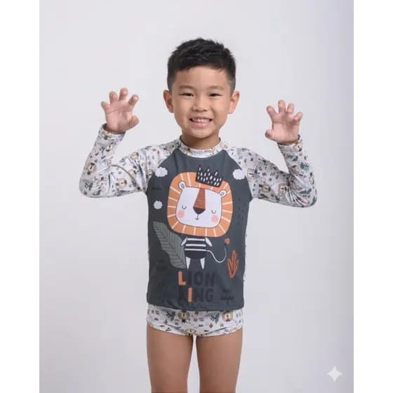 Conjunto Praia Infantil Menino Proteção UV Manga Longa + Sunga Roupa de Banho Infantil