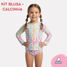 Conjunto de banho praia infantil feminino proteção uv camisa e calcinha menina piscina solar natação estampado
