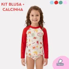 Conjunto de banho praia infantil proteção uv camisa e calcinha menina feminino piscina solar natação estampado