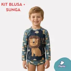 Conjunto de banho praia infantil masculino menino proteção uv piscina solar natação camisa e sunga estampado