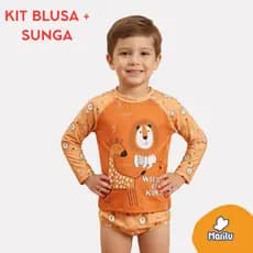 Conjunto de banho proteção uv camisa e sunga praia infantil masculino menino piscina solar natação estampado