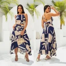 Conjunto Saia Envelope + Cropped Modelo Feminino Vestido Social, Conjunto de Saia - Tecido DUNA
