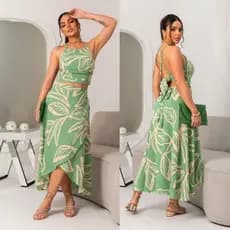 CONJUNTO SAIA ENVELOPE + Cropped, Modelo Saia Envelope Feminino - Tecido DUNA