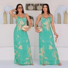 VESTIDO LONGO FEMININO - Com Fenda, Amarração nas costas e Alça Ajustável- Tecido VISCOLINHO Premium