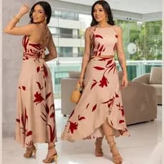 CONJUNTO SAIA E CROPPED, Conjunto Saia envelope Feminino Elegante - Tecido VISCOLINHO