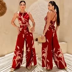 CONJUNTO CALÇA ENVELOPE E CROPPED - Elegante Conjunto Pantalona Social Feminino  - Tecido VISCOLINHO.