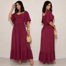 VESTIDO LONGO FEMININO, Elegante Vestido Midi Social Evangélico, Coleção Inverno - Tecido VISCOLINHO