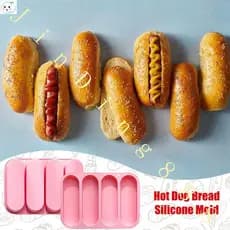 [newpros] Forma De Pão Para Cachorro-Quente , De Silicone , Antiaderente Formas 4 Xícaras , Mini Baguete Crocante , Band